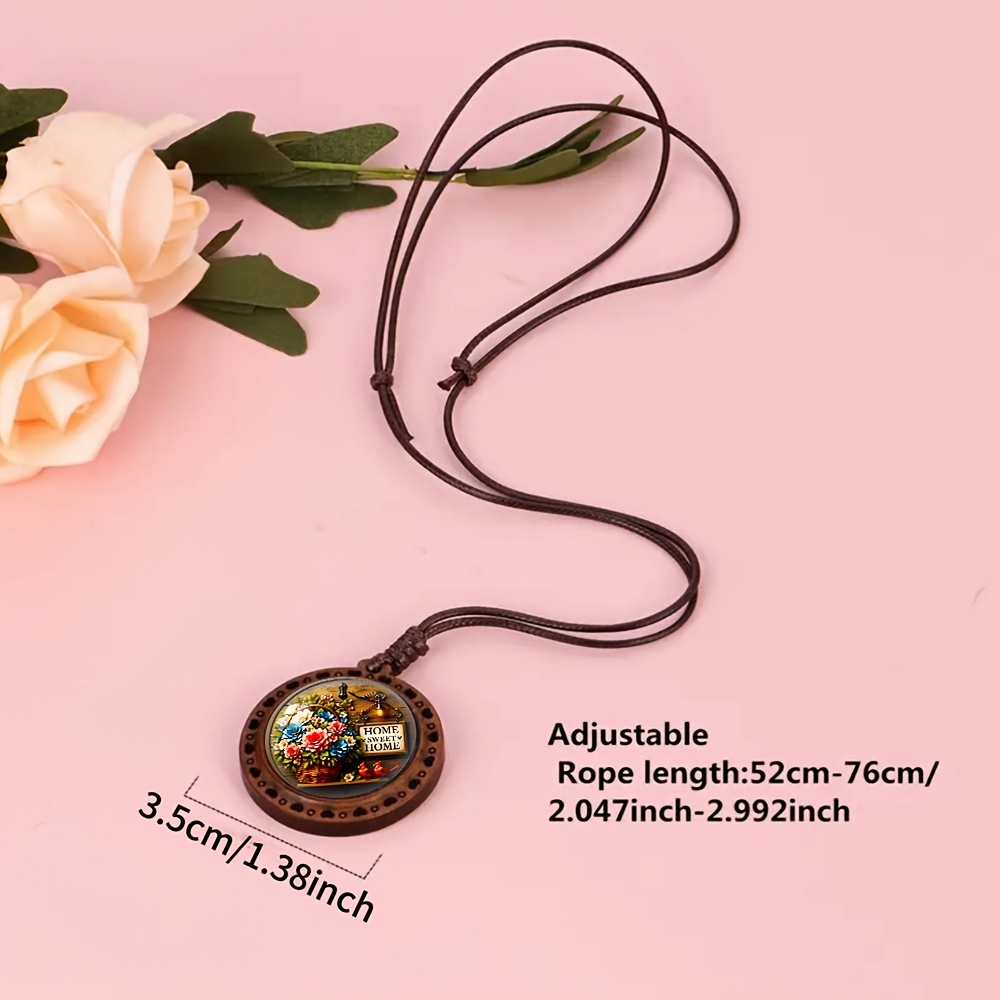 Warm Floral Basket Birdcage Wooden Necklace, Cute Gift